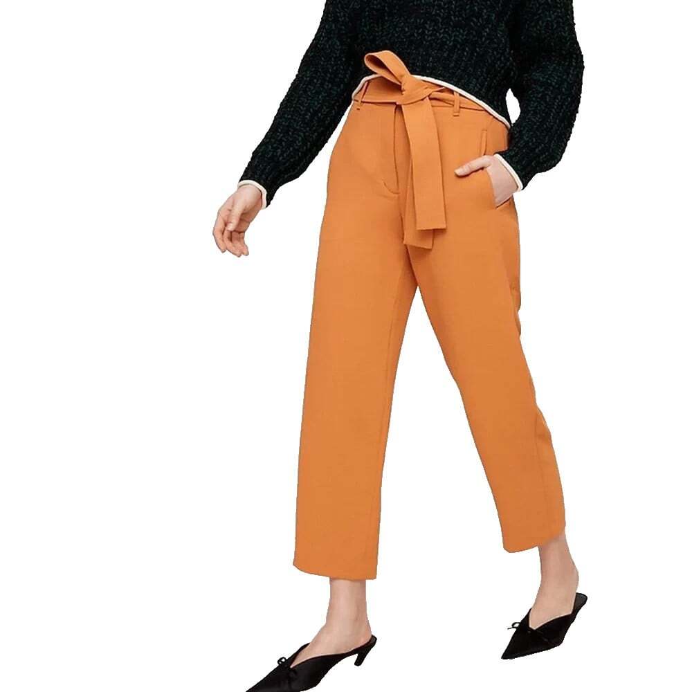 Wilfred Aritzia Women's 0 Pants Tie Front Slim Taper Ankle Crepe Amber Gold